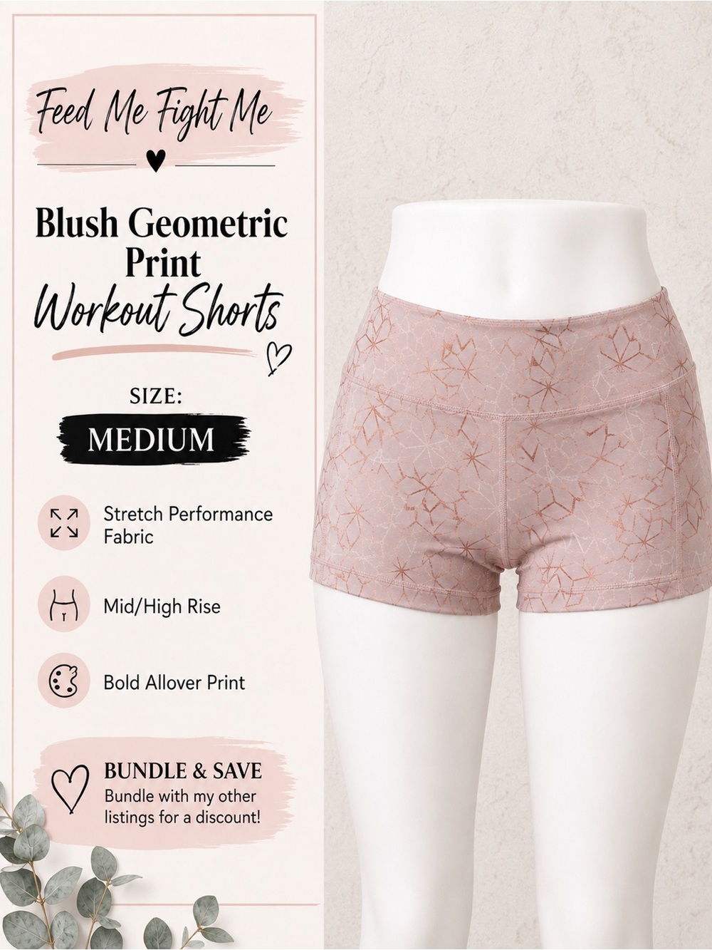 Feed Me Fight Me medium blush geometric athletic shorts fmfm